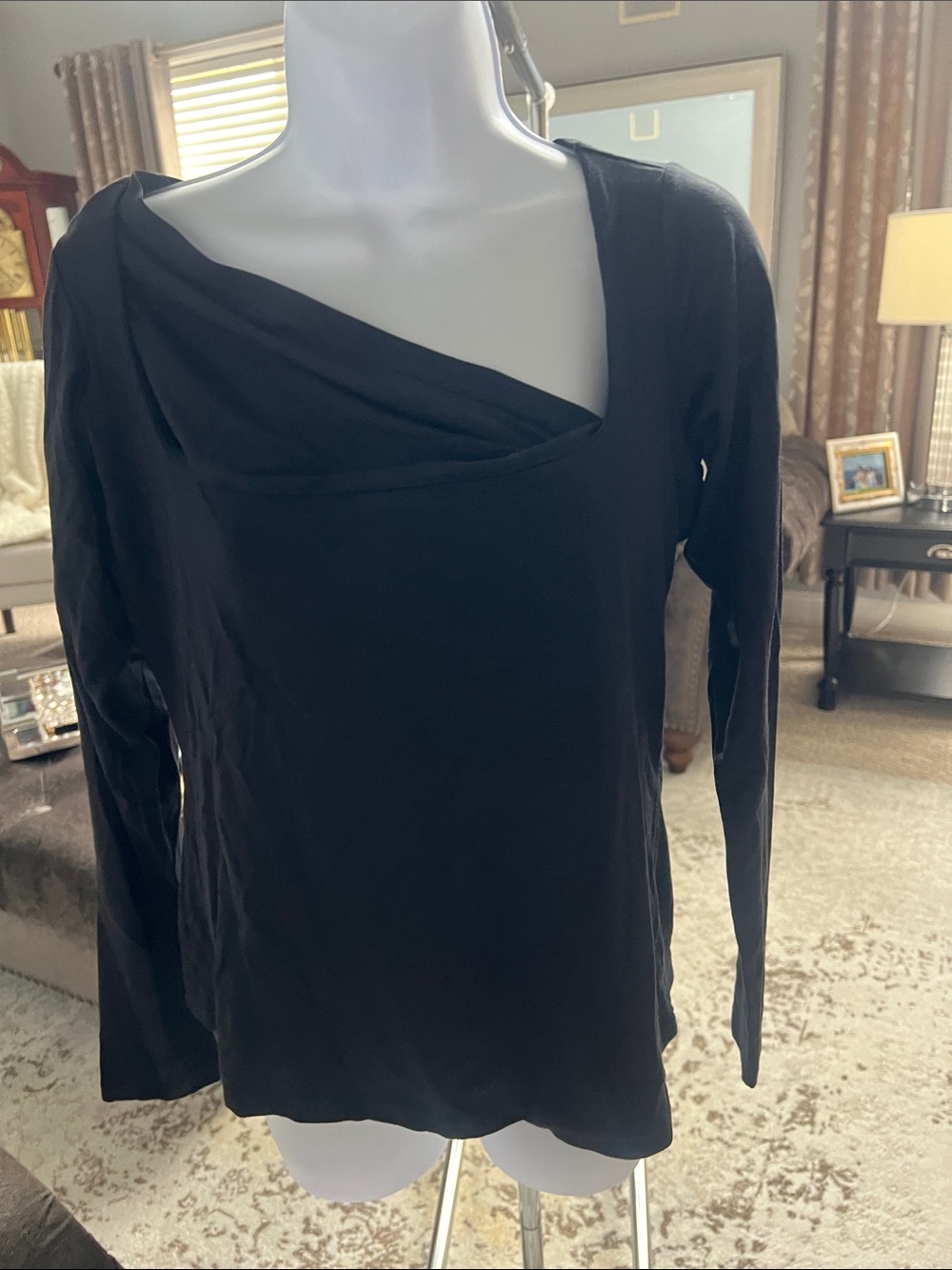 SKIMS Black Asymmetric Neck Long Sleeve Top